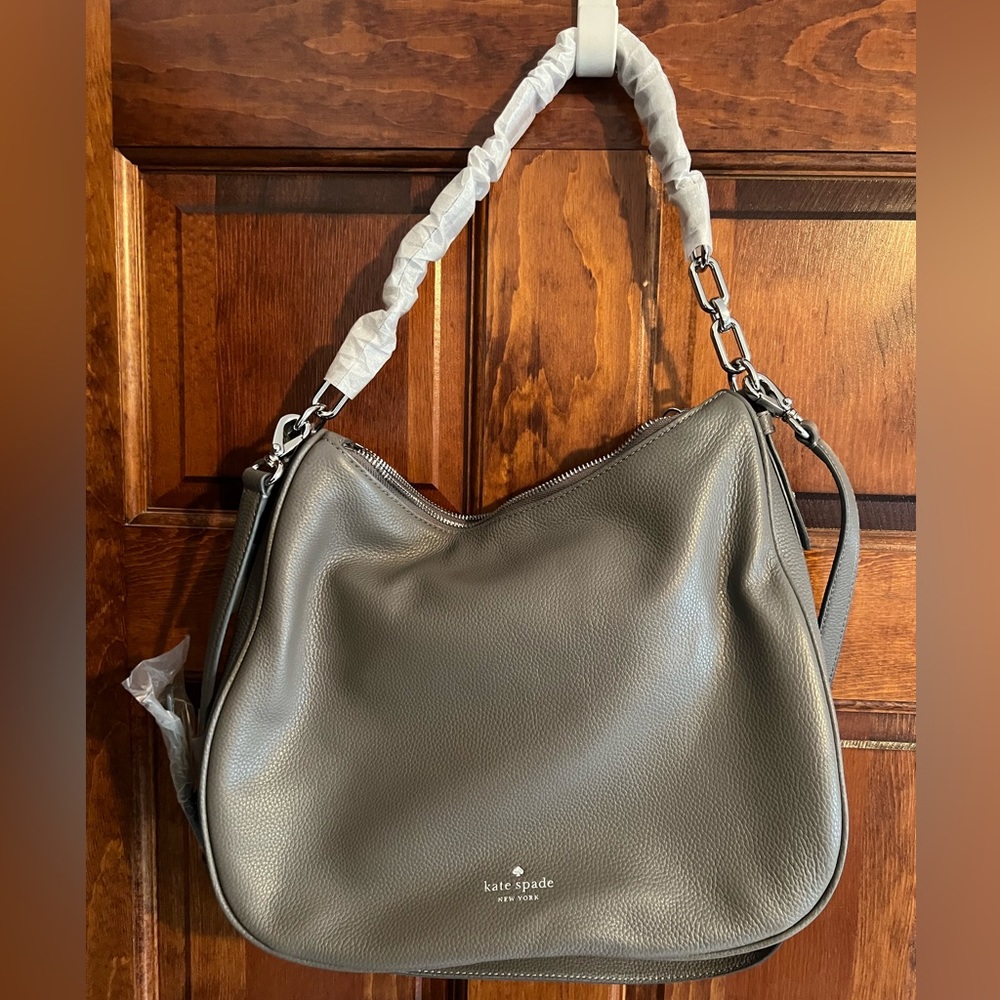 Kate Spade NWT Mulberry Street Vivian Hobo Bag Pebbled Leather Gray - Picture 1 of 8